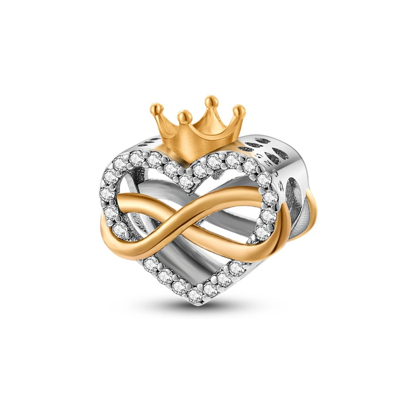 Charm "Cuore Infinito Reale" in Argento 925 con Dettagli Oro e Corona