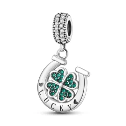 Charm Pendente a Ferro di Cavallo con Quadrifoglio in Argento 925