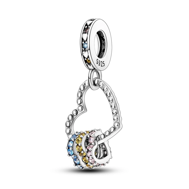 Charm Pendente Cuore in Argento 925 con Dettagli Colorati