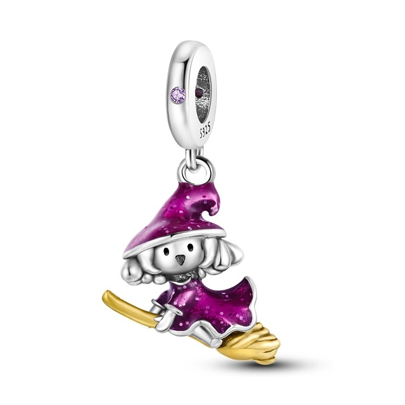Charm Pendente Streghetta in Argento 925 con Dettagli Colorati