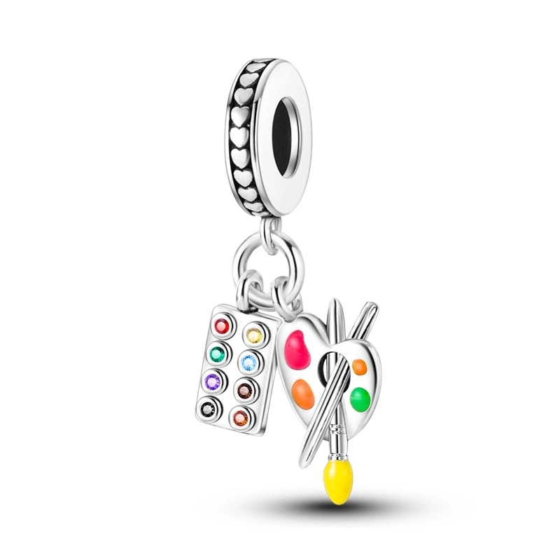 Charm Pendente "Tavolozza Artistica" in Argento 925 con Dettagli Colorati