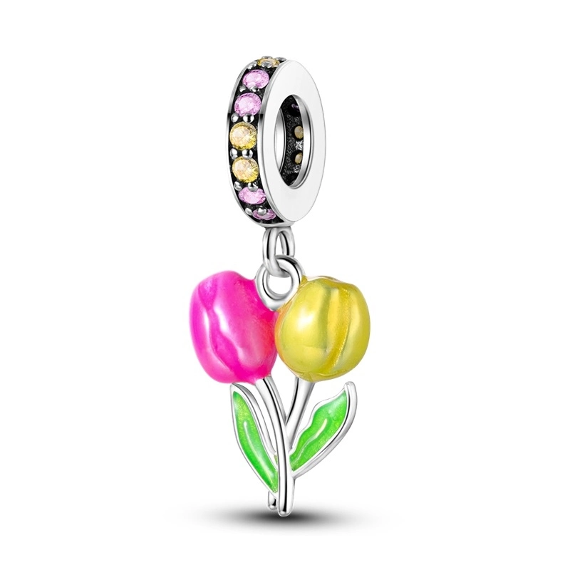 Charm Pendente Tulipani Colorati in Argento 925