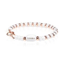 Bracciale Gerba Unisex Silver Ceramic 09 in Ceramica bianca e Oro rosè