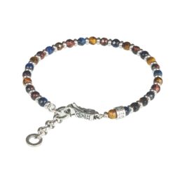 Bracciale Gerba Unisex Mosch21 con Occhio di Tigre Multicolor chiusura a moschettone in Argento 925