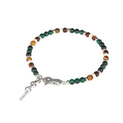 Bracciale Gerba Unisex Mosch23 con Occhio di tigre, chiusura a moschettone in Argento 925
