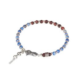 Bracciale Gerba Unisex Mosch28 con Lapis, Occhio di tigre rosso, chiusura a moschettone in Argento 925